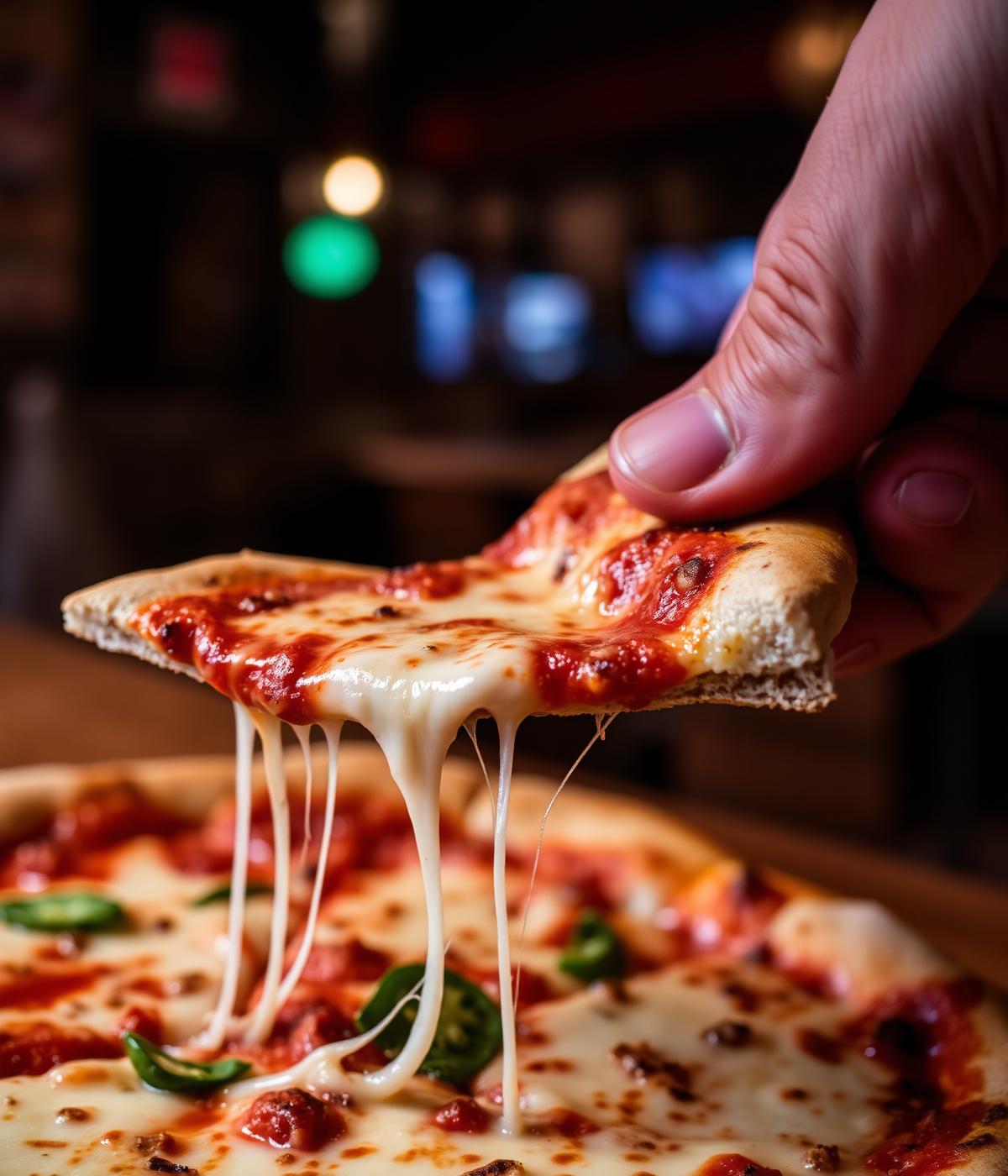 Cheese pull on a fresh slice