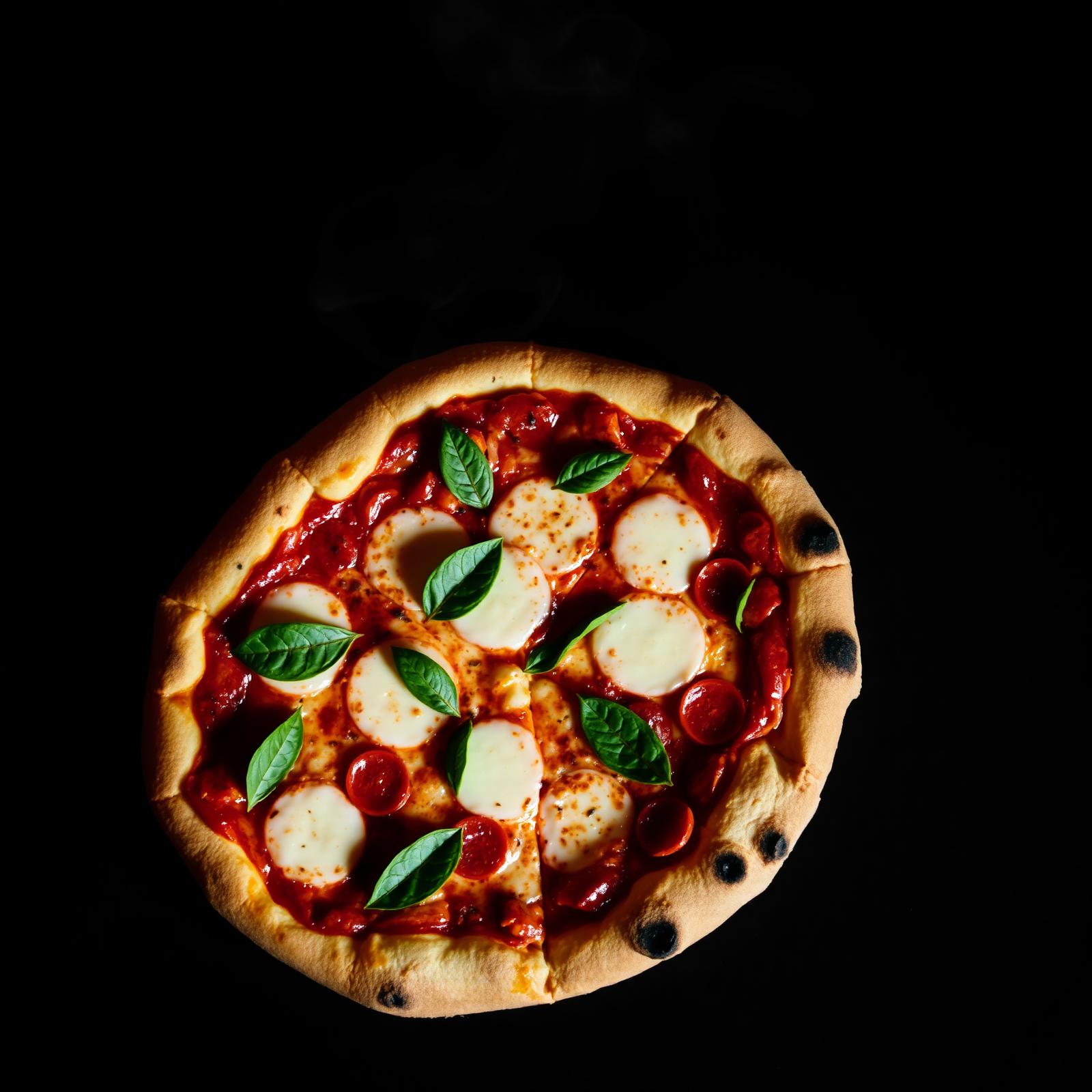 Freshly baked margherita pizza with basil